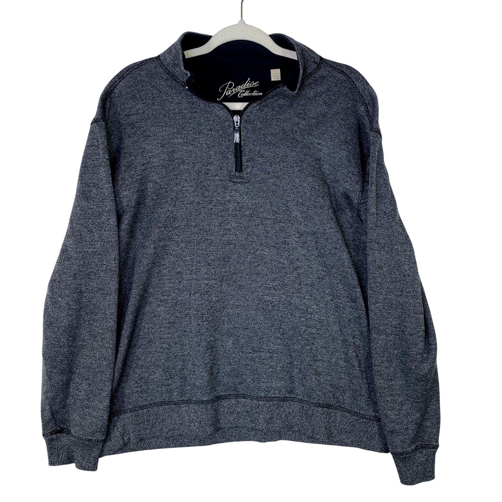 Paradise Collection Mens Gray Quarter Zip Pullover Sweater Large Cotton Blend